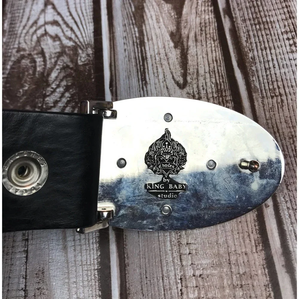 King Baby Studio black leather belt/ silver buckle